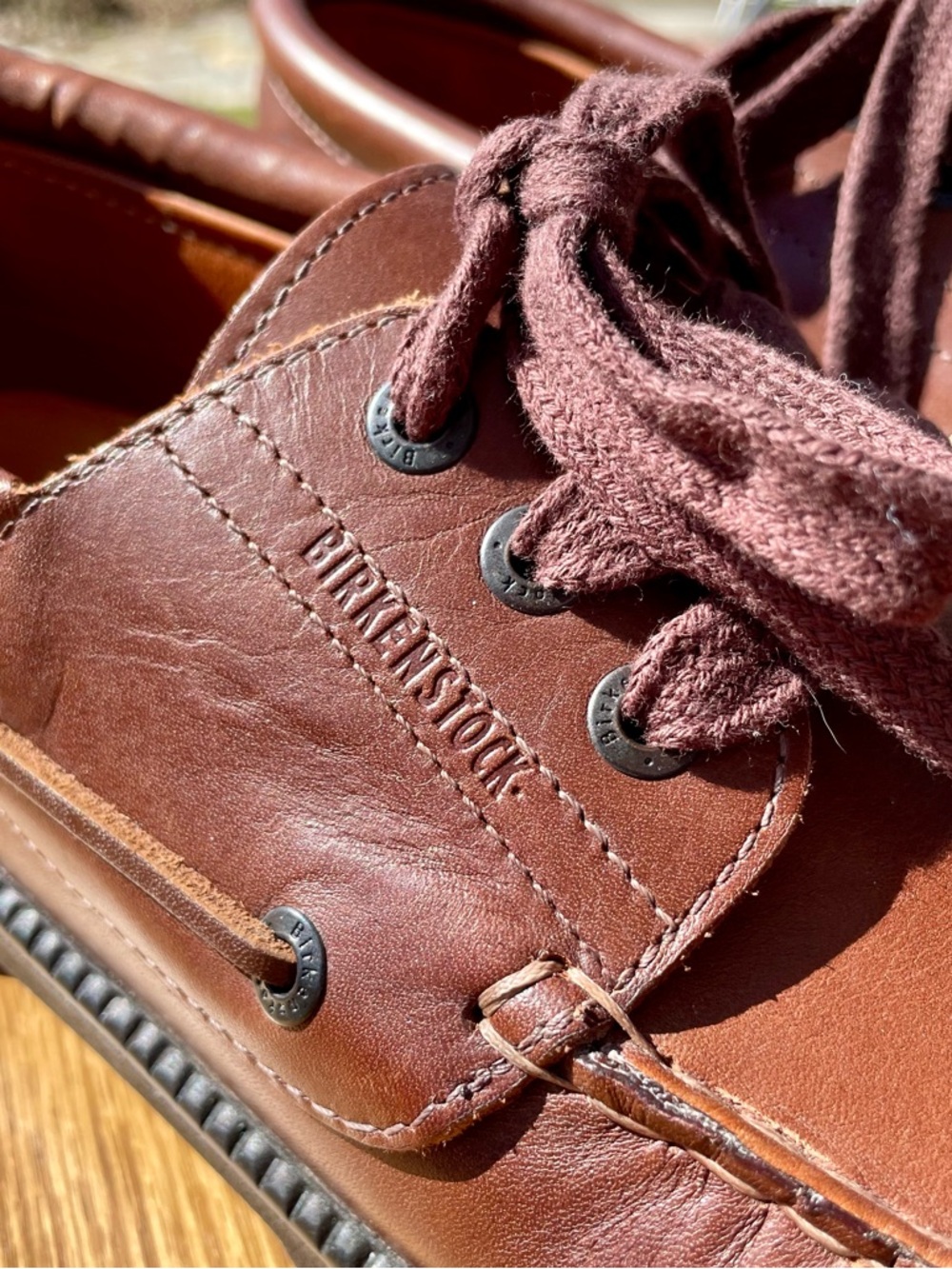 Birkenstock Men’s Chestnut Brown Leather Boat Shoe.